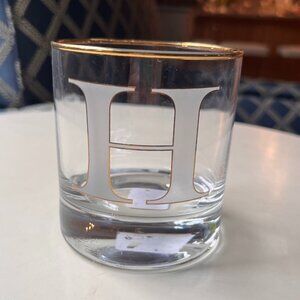 NEW! Williams Sonoma "H" initial double old fashioned glass cup